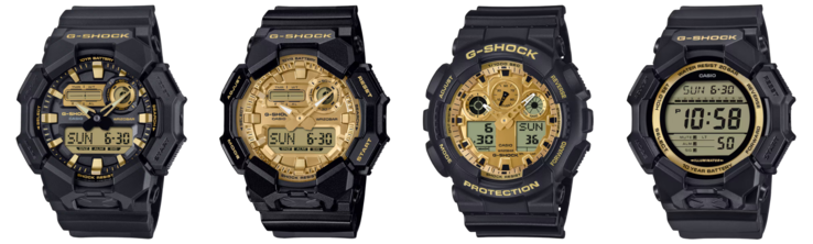 Da sinistra a destra: GA010GB-1A9, GA010GGB-1A9, GA100GGB-1A9 e GD010GB-1A9. (Fonte: Casio)