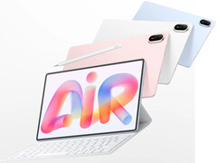 Il MatePad Air 2026 è in vendita a partire da 799 € nell’Unione Europea. Nell’immagine: una foto promozionale che mostra i diversi colori disponibili e l’accessorio tastiera.