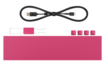 Il contenuto della confezione comprende un poggiapolsi, uno strumento per la rimozione dei tasti, un cavo staccabile da 1,8 m da USB-A a USB-C, i copritasti separati e la tastiera stessa.