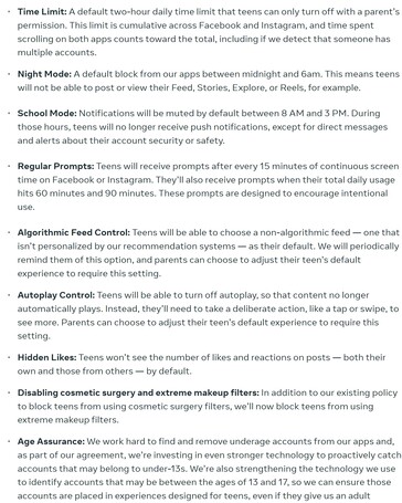 Prossime modifiche relative agli account degli utenti minori di 18 anni su Facebook e Instagram.