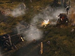 Un'immagine che mostra diversi mech in Iron Harvest, attualmente in vendita su Steam.