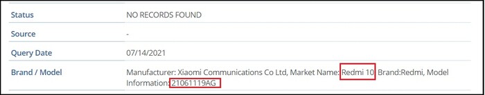 Redmi 10 e numero di modello. (Fonte immagine: via @kacskrz)