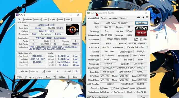 Sistema di prova con Ryzen 5 5600X e Radeon RX 6650 XT per i benchmark dell’emulatore PS5