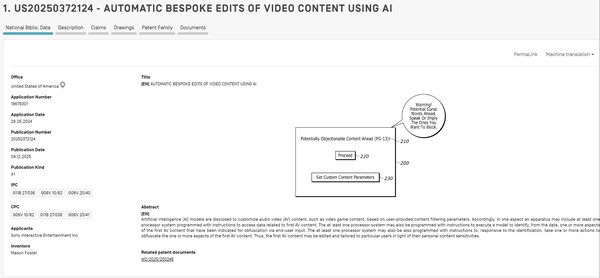 Brevetto Sony per uno strumento di censura AI (Fonte immagine: screenshot, database Wipo)