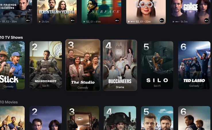 Apple tvOS 26 presenta spettacoli e film con una nuova cartellonistica. (Fonte immagine: Apple)