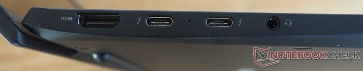 Sinistra: HDMI, 2x USB-C 4 (Thunderbolt 4, DisplayPort, Power Delivery), audio (cuffie/mic)
