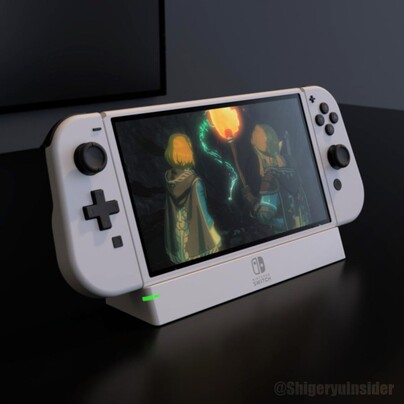 Rendering di Nintendo Switch Pro fatto dai fan. (Fonte immagine: Shigeryu via @LeakyPandy)