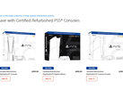 Uno screenshot delle console Certified Refurbished PlayStation 5 di Sony su PlayStation Direct