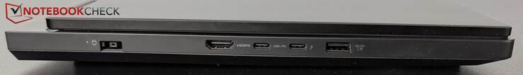 A sinistra: Alimentazione, HDMI, USB-C con TB 4 (DP), USB-C (10 Gbps, PD 65-100W, DP), USB-A (10 Gbps, sempre acceso)