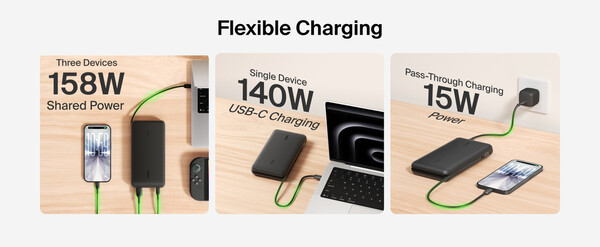 Il Belkin UltraCharge Pro Laptop Power Bank 25K può caricare tre dispositivi contemporaneamente.