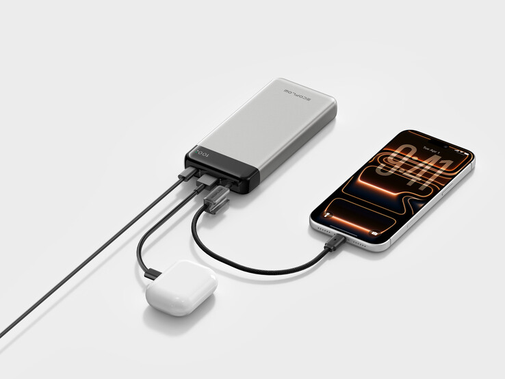 La banca di energia Rapid (20K, 45 W) ha un cavo USB-C integrato che funge anche da cinghia di trasporto