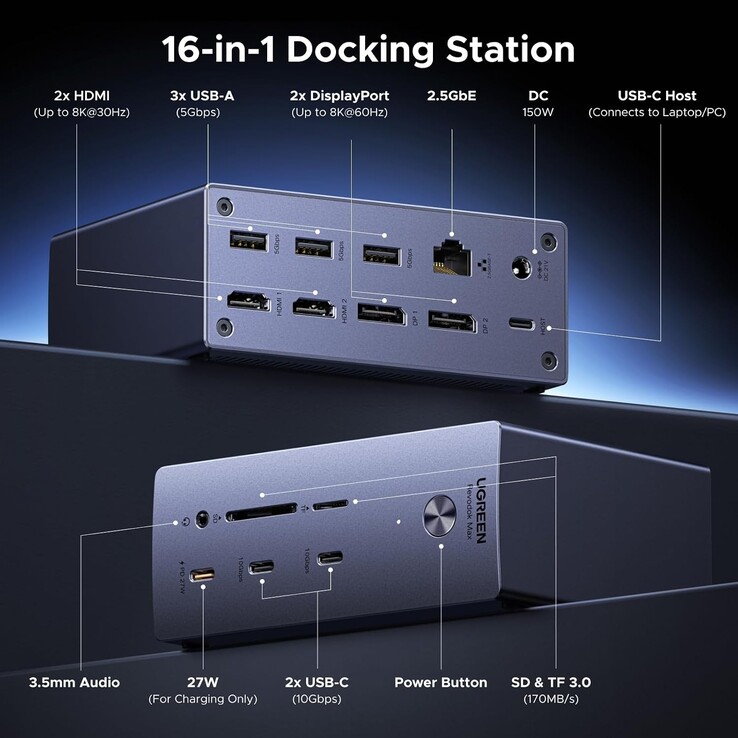 Ugreen lo commercializza come un dock 16 in 1, ma è dotato di 15 porte di connettività
