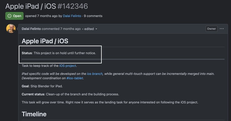 Blender ha dichiarato che il progetto iPad è stato sospeso.
