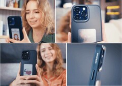 Il Reink Case C1 racchiude un piccolo display secondario a inchiostro E sul retro dell'iPhone. (Immagine: Pietra di Reink)