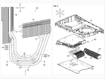Disegni di brevetto che illustrano diversi orientamenti del radiatore.