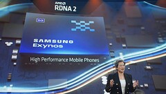 AMD mRDNA 2 nel prossimo Samsung Exynos apparentemente batte l&#039;ultima GPU Mali anche sotto throttling. (Fonte: keynote AMD Computex 2021)