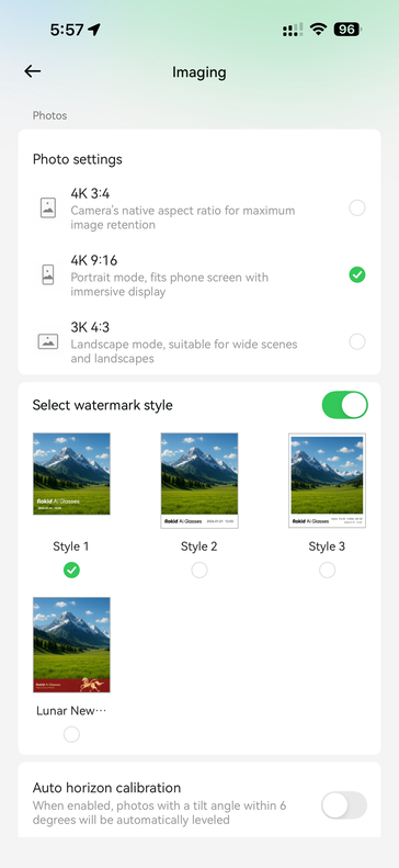 Impostazioni delle immagini nell'app Hi Rokid