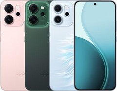 Oppo Reno14 F è disponibile nelle opzioni di colore rosa lucido, verde luminoso e verde opale (fonte: Oppo)