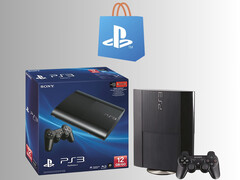 Il logo del PlayStation Store viene mostrato sopra la console PS3 (Fonte: PlayStation Blog con modifiche)