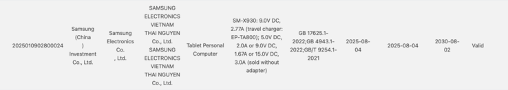 Il Tab S11 Ultra riceve la certificazione 3C. (Fonte immagine: Certificazione 3C)