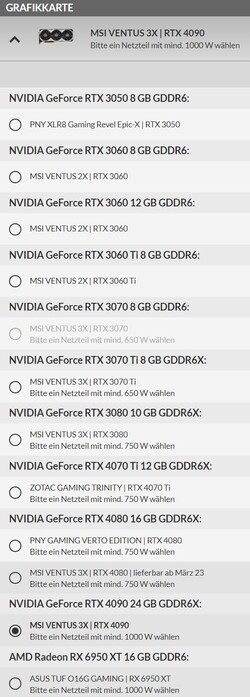 Opzioni GPU (fonte: Schenker)
