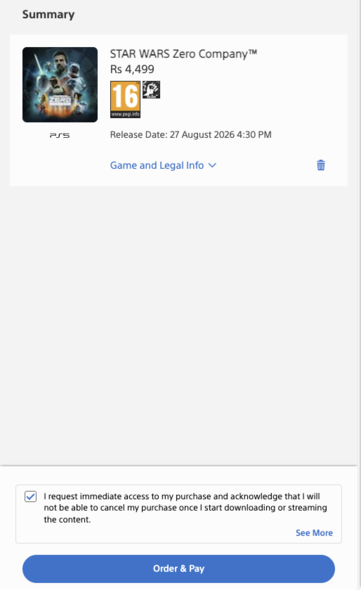 Finestra pop-up del PlayStation Store India prima dell’acquisto.