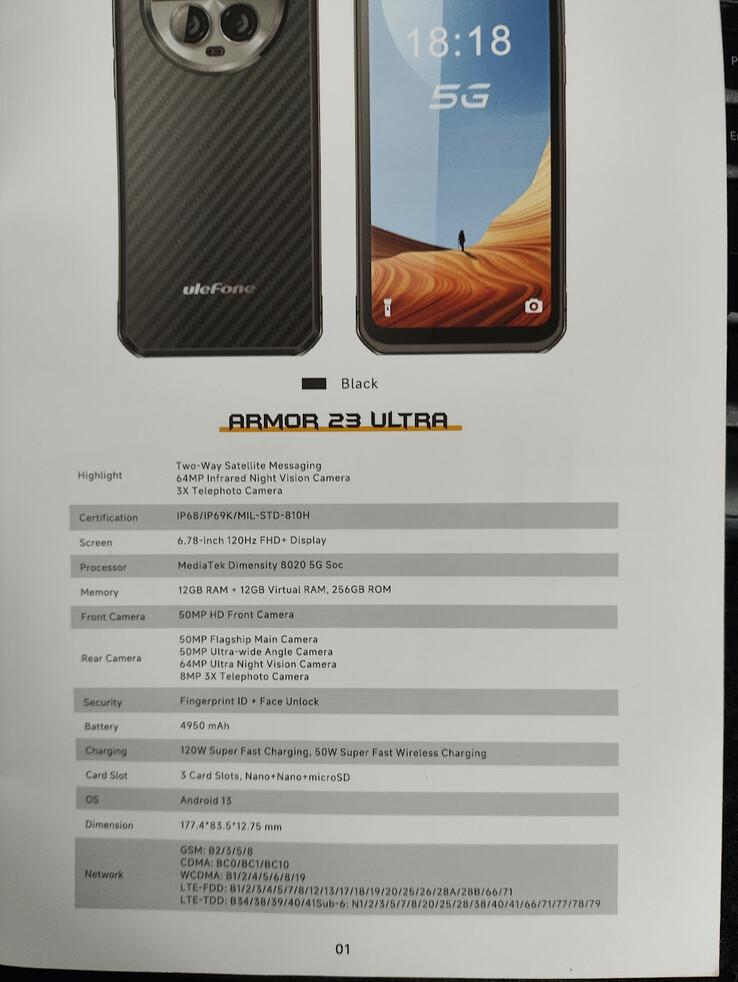 Un primo sguardo alla scheda tecnica dell'Armor 23 Ultra. (Fonte: Ulefone via NBC at IFA 2023)