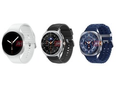 Rendering non ufficiali di Galaxy Watch8 (a sinistra), Galaxy Watch8 Classic (al centro) e Galxy Watch Ultra 2025 (a destra). (Fonte immagine: Android Headlines)