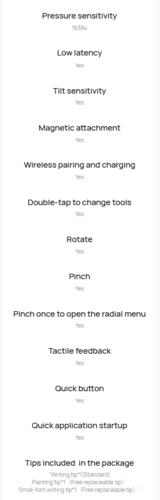 Huawei fornisce un elenco delle caratteristiche di M-Pencil Pro sul suo sito web.