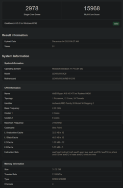 Ryzen AI 9 HX 470, elenco di Geekbench (fonte: Geekbench)