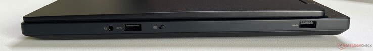 A destra: stereo da 3,5 mm, USB-A 3.2 Gen.1 (5 Gbps), webcam eShutter, USB-A 3.2 Gen.1 (5 Gbps)