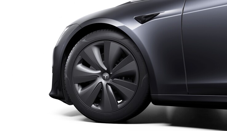 Vista del cerchione del nuovo colore Stealth Grey di Tesla