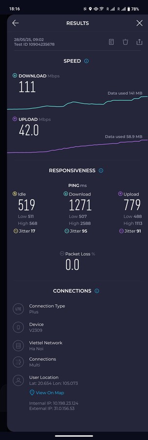 Ricezione 4G rispettabile nella zona rurale di Mai Chau, in Vietnam.