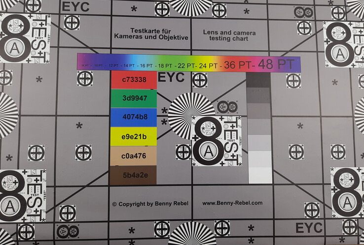 Una foto del grafico di test in condizioni di luce controllata