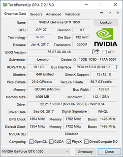 GPU-Z GeForce GTX 1050