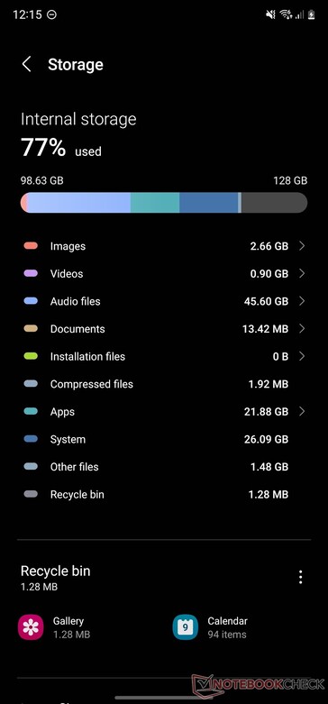 Utilizzo del sistema su Galaxy S22 Ultra con 128 GB di memoria. (Fonte: NotebookCheck)