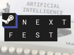 Nella foto - il logo di Steam Next Fest sopra un'immagine con un typerwiter e il testo 