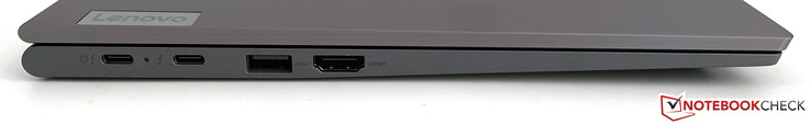 A sinistra: 2x Thunderbolt 4 (40 Gbit/s, DisplayPort Alt-Mode 1.4a, Power Delivery 3.0), USB-A (3.2 Gen.1), HDMI 2.0