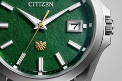 Il quadrante verde intenso è realizzato con la tradizionale carta washi giapponese stratificata con molteplici tinture naturali.