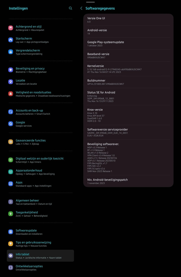 Uno screen-grab di One UI 6 su un Tab S8 Ultra. (Fonte: Samsung via SamMobile)