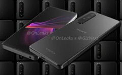 I rendering di concetto del Sony Xperia 1 IV trapelati da @OnLeaks/GizNext suggeriscono un sistema a tripla fotocamera. (Fonte immagine: GizNext/Sony - modificato)