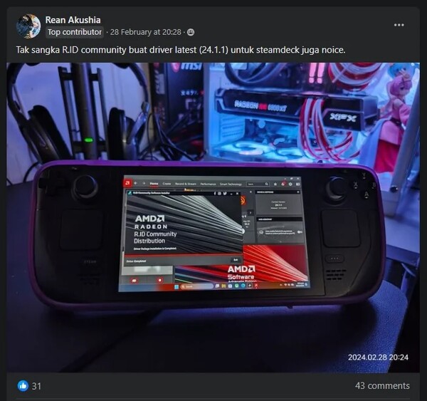 I driver APU R.ID offrono il supporto per Steam Deck e per l'hardware che AMD non supporta più. (Fonte immagine: Rean Akushia via Reddit)