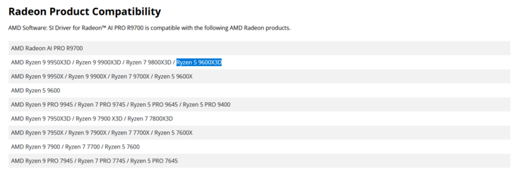 AMD Ryzen 5 9600X3D elencato online (fonte: AMD)