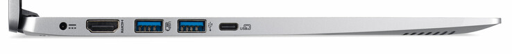 A sinistra: alimentatore, HDMI, 3x USB 3.1 Gen 1 (2x Type-A, 1x Type-C)