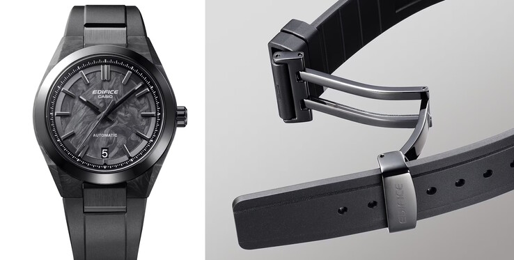 L'EFK-100XPB-1AJF utilizza una cassa in fibra di carbonio e un cinturino in resina per ridurre il peso dell'orologio a soli 87 grammi (3,1 once). (Fonte: Casio Japan)