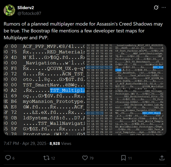 Sliderv2 Assassin's Creed Shadows data mining X post (Fonte immagine: screenshot, account Sliderv2 X)