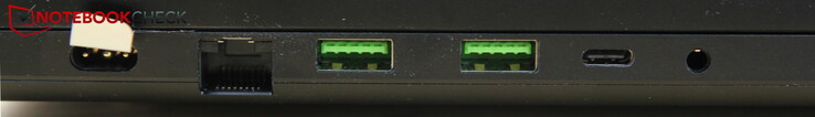 A sinistra: alimentatore, LAN, 2x USB-A 3.2 Gen 2, USB-C Thunderbolt 4, cuffie