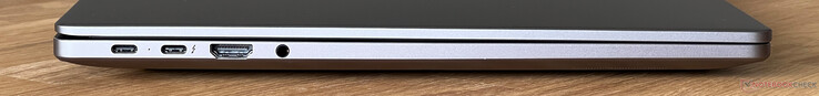 Lato sinistro: USB-C 3.2 Gen.1 (5 Gb/s, modalità DisplayPort alt, Power Delivery), USB-C 4.0 con Thunderbolt 4 (40 Gb/s, modalità DisplayPort alt, Power Delivery), HDMI 2.1, audio 3,5 mm