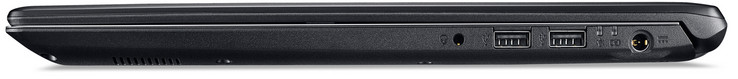 right: 3.5 mm audio combo jack, 2x USB 2.0 (Type-A), power