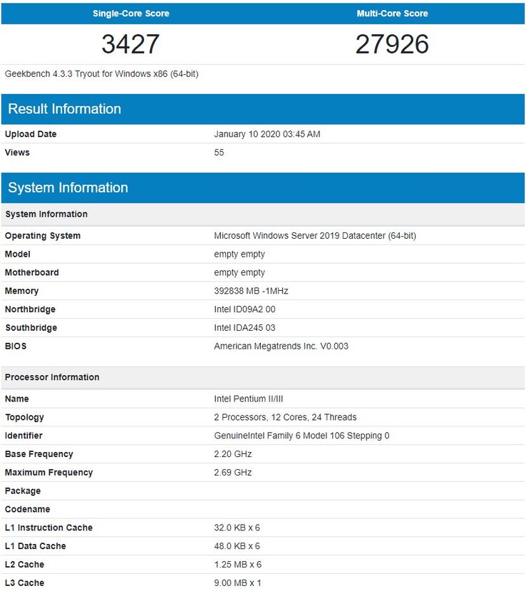 Il risultato apparso su Geekbench